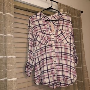 NWT Candie’s Purple & Pink Plaid Blouse